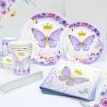 Pink Butterfly Birthday Tableware Backdrop Happy 1st First Birthday Party Decorations Kids Girl Butterfly Decoration Baby Shower. 