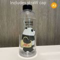 Panda Transparent Water Bottles With Straw Frosted Protein Shaker Kawaii Large Capacity Drinking Utensils 1L.