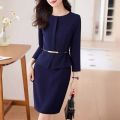 Women's Professional Dresses Suits, Women's Slim Temperament, Hip Dress Skirts, Hosts, Hotel Office Lady Overalls with Belt.