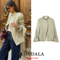 KONDALA Vintage Office Lady Satin Blazer Green Solid Turtleneck Loose Blazer Fashion 2026 Spring Summer Holiday Female Blazer. 
