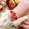 Women's Watch Fashion Rhinestone Heart Dial Leather Band Quartz Watches. 