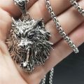 New Retro Trend Necklace Hip Hop Rock Raging Wolf Head Pendant Necklace Tide Fashion Domineering Men's Necklace Accessories.