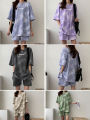 Women T-Shirt Shorts Suit Set Casual Tie Dye Loose Tshirt and Wide Leg Middle Shorts with Pockets Female Soft Summer Shorts Sets. 