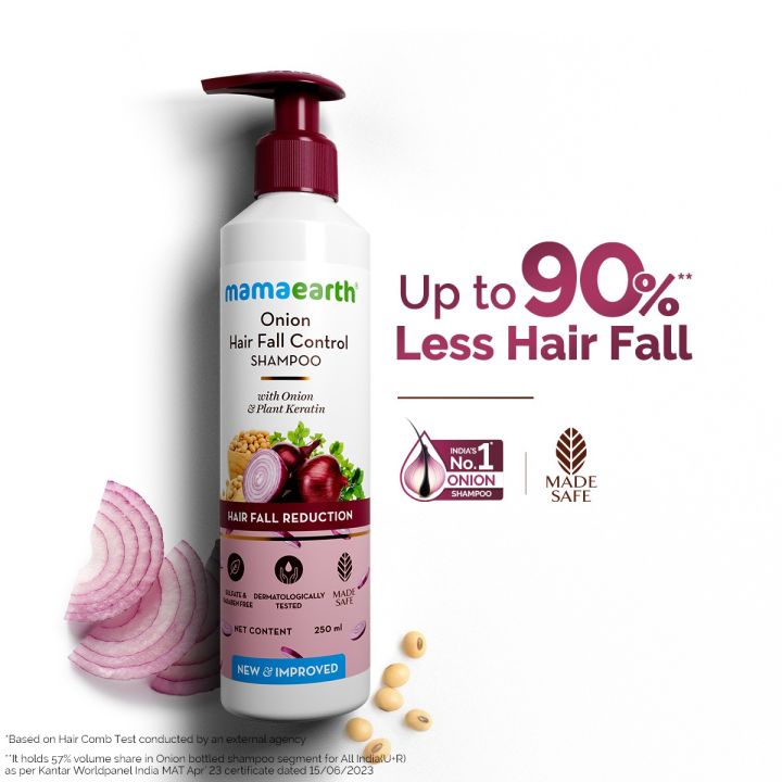 Mamaearth Onion Shampoo for Hair Growth & Hair Fall Control, with Onion Oil & Plant Keratin 250ml