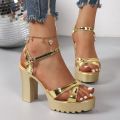 Summer Luxury Diamond Buckle Strap Women's Pumps Square Heel Solid Pumps Shoes Women Fashion Pu Platform High Heels Female. 