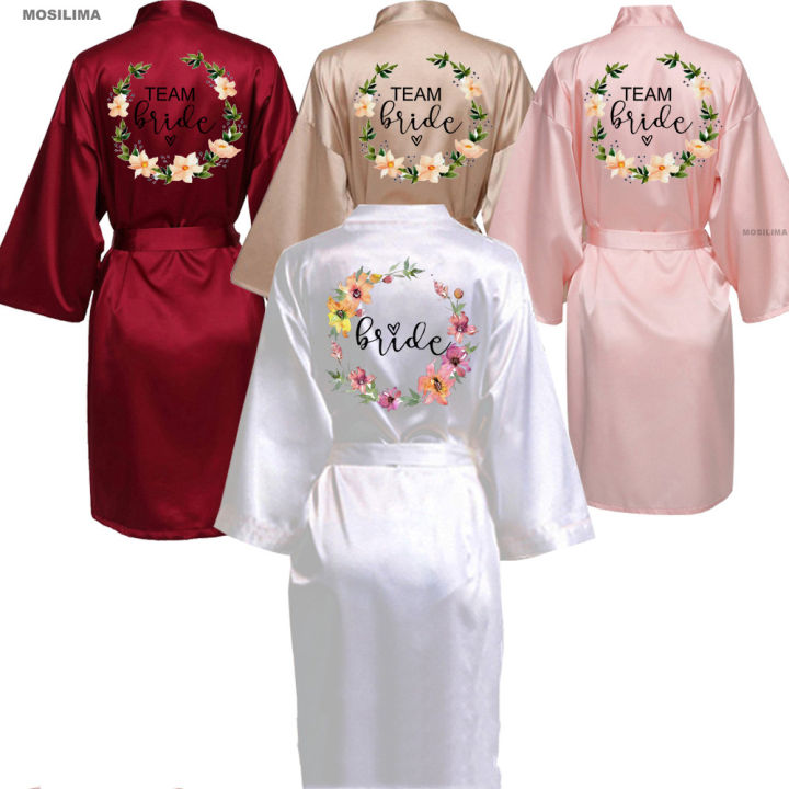 Wedding Party Team Bride Robe Kimono Satin Pajamas Bridesmaid Bathrobe SP073
