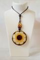 Handmade coconut shell neklace traditional flower pendant two side hand painting juwellary eco friendly.. 