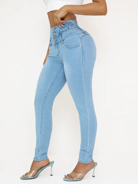 Women'S%20High-Waisted%20Stretch%20Denim%20Jeans%20-%20%20Slim%20Fit%20with%20Butt%20Lifting,%20Casual%20Style,%20Light%20Blue,%20All-Season%20Comfort,%20High%20W%20-%20Image%204