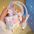 5pcs/Set Blue Pink 3D Star Wave Shell For iPhone 20W 18W Charger Protective Case Cable Organizer Charging Head Protector Cover. 