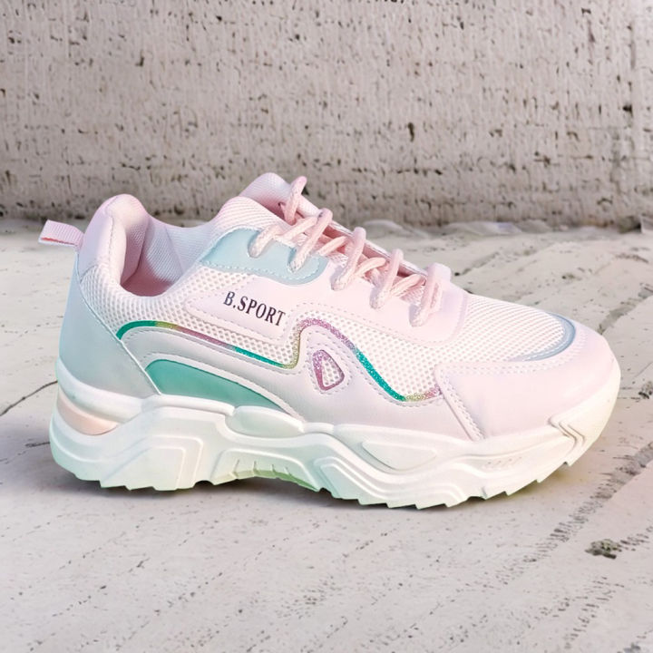 Pink Sneakers for Women, Sports Shoes, Joggers with PU Sole