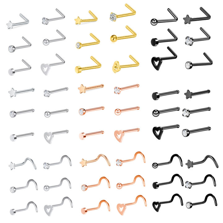 6Pcs/set 20G Fashion Nose Septum Piercing Studs Set Stainless Steel Nose Septum Studs Body Piering Jewelry For Nose Piercing