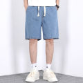 New Summer Thin Men's Denim Shorts Elastic Waist Drawstring Loose Straight Blue Casual Bermuda Jeans Short Male City Boy Y2K.