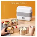 Cooking Lunch Box 4 Liners Stainless Steel Electric Lunch Box 4 In 2 Layer Thermal Heating Food Steamer Cooking Container 2L White 220W. 