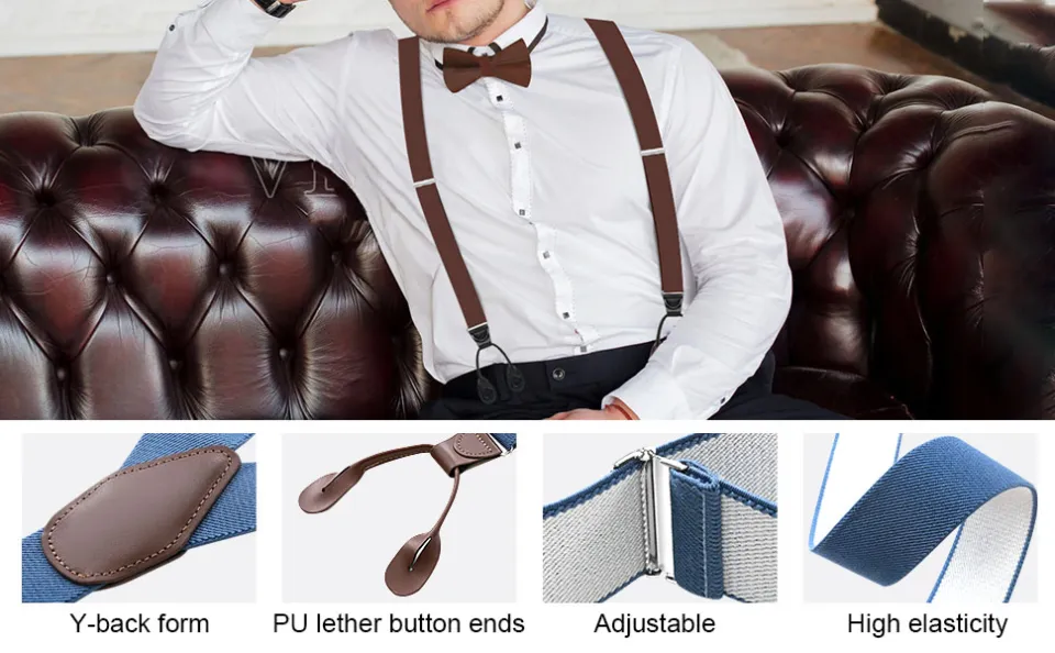Kajeer Bretelles Homme Ajustables Boutons Cuir - Y-Back Suspenders Tuxedo