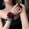 Lolita Short Hand Sleeve Gloves Lace Rose Flower Wrist Cuffs Ruffled Floral Elastic Bracelet Women Cosplay Clothing Wristband. 