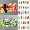 2 Sheet Abstract Line Fruit Water Nail Sliders Geometry Pawpaw Watermelon Avocado Image Decal Summer Tropical Charm Tattoo Foils. 