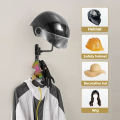 Wall Mount Helmet Holder Motorcycle Helmet Rack 180° Rotation Helmet Hanger With Hooks For Coats Caps Bike Baseball Rugby Helme.