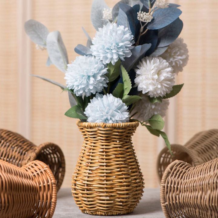 Handwoven Plastic Rattan Flower Vase For Dried Flowers Creative Household Decoration Centerpiece Office Effect Chic Flower Pot