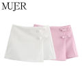 MUJER Pink White Mini Skirt Woman Skort Fashion Bow Skort For Women Summer Slit Short Skirt Woman Split High Waist Skirt Shorts.