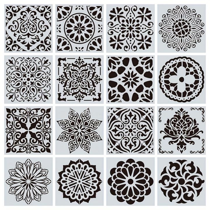 16Pcs 15*15cm Mandala Painting Stencils DIY Drawing Scrapbook Wall ...