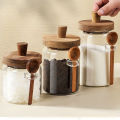 Coffee Bean Storage Jar Glass Sealed Containers Grains Jar with Wood Spoon Clear Spice Jars Kitchen Moisture-proof Storage Tank. 