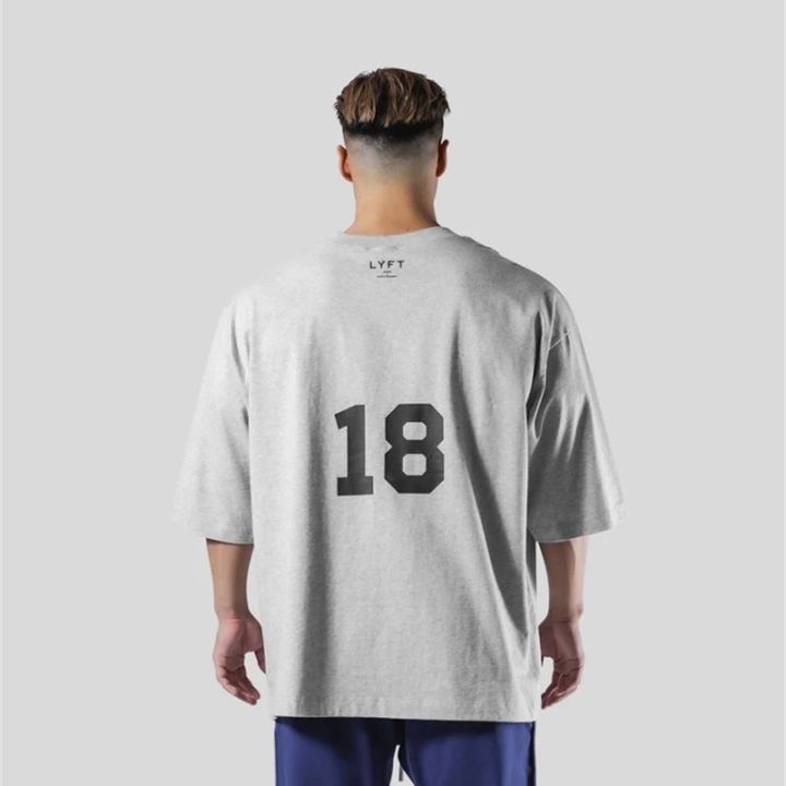 LYFT%20Loose%20Men%20Gym%20Running%20T-Shirts%20Breathable%20Short%20Sleeve%20Summer%20Cotton%20Fitness%20T%20Shirt%20%20Sports%20Bodybuilding%20Training%20TEE%20Tops%20-%20Image%203