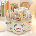 Cartoon Fire Wheel 360 Degree Rotating Pen Holder Storage Box Large Capacity Storage Box Office Desktop Stationery Storage. 