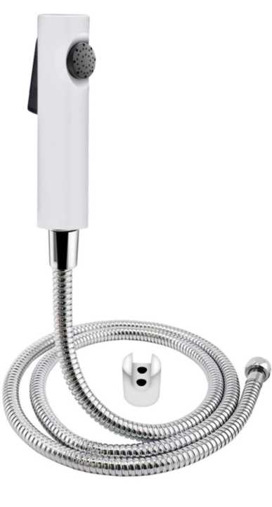 Faucet with 1.25 Meter Flexible Hose Pipe and Wall Hook White Jet Spray for Toilet Polished