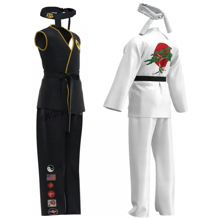 Karate Kids KOF Cobra Kai Cosplay Costume Kid Aldult Black White Kimono ...