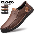 CLOHOO Men's Handmade Thick Rubber Bottom Breathable Casual Leather Shoes Classic Sewn Loafers Comfortable Leisure Footwear. 