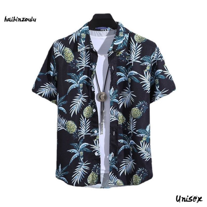 Men's Summer Short Sleeve Printed Shirt Thin Beach Shirt Men's Clothing Turtle Neck Polo  Shirt for Men Casual Top