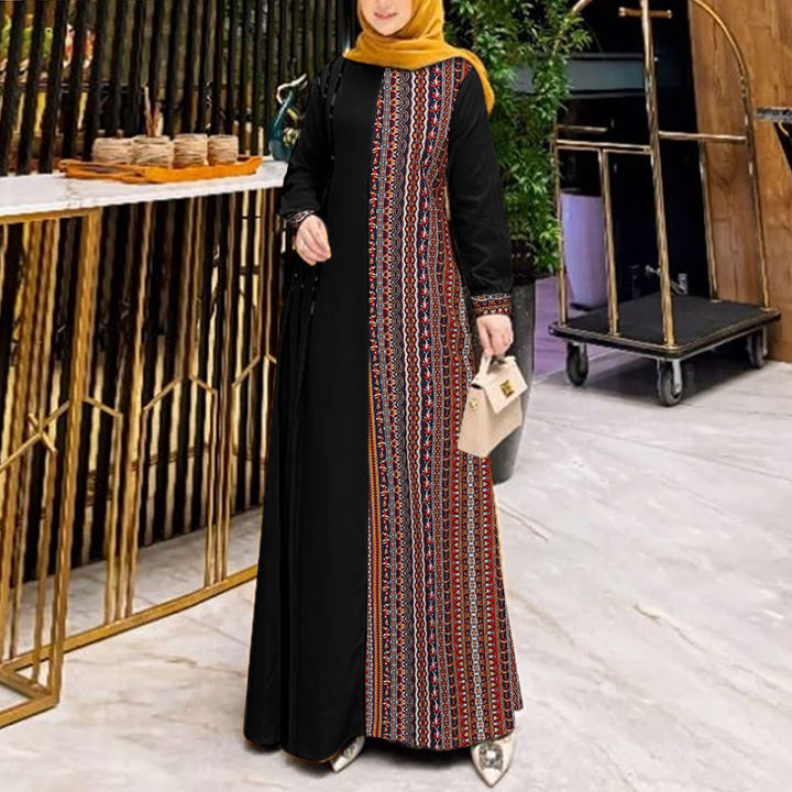 ZANZEA%20Women%20Ethnic%20Printed%20Panels%20Maxi%20Dress%20Long%20Sleeve%20Hijab%20O%20Neck%20Muslim%20Islamic%20Patchwork%20Vestidos%20Loose%20Casual%20Abaya%20Robe%20-%20Image%207