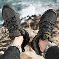 HIKEUP Four-Season Men's Hiking Shoes Outdoor Sports Genuine Leather Wear-Resistant Climbing Shoes Rubber Sole Trekking Sneaker. 