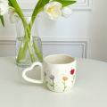 Cute Ceramic Coffee Mugs Love Handle Cups Hand Pinched Irregular Off-white Color Milk Tea Cup Refreshing Mug Oatmeal Breakfast. 
