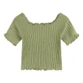 Baby Tee Short Sleeve Ribbed Knit Crop Top for Women Teengirl Square Neck Fitted Knitwear 90s Y2K Aesthetic Spring Summer Outfit. 