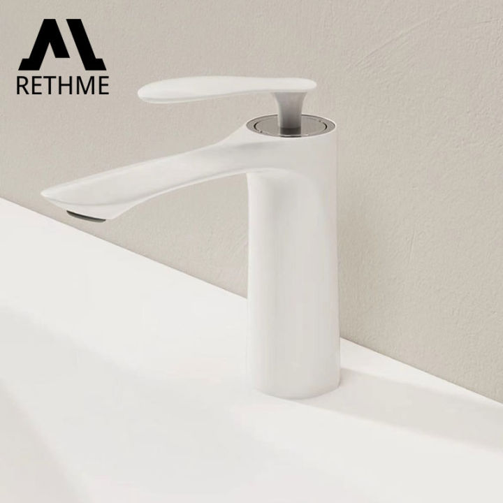Rethme Bathroom Faucets White Maple Leaf Brass Basin Mixing Faucet Cold Hot Water Waterfall Tap Deck Mounted Sink Mixer Taps
