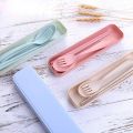Cutlery Wheat Straw Spoon Fork Chopsticks With Box Students Tableware Travel Portable Dinnerware Kitchen Accessories.