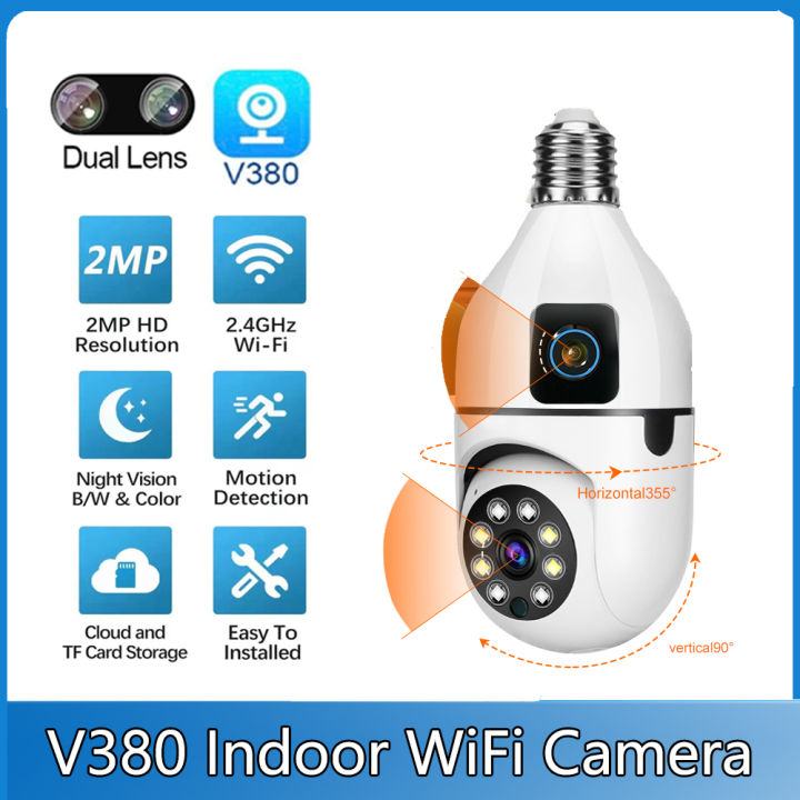 V380 Pro Dual Lens Dual Screen E27 Bulb Camera Smart Home Security Pet ...