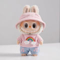 17cm Doll Clothes Standing Pendant Labubu Doll Replacement Set Cute Rainbow Top Plus Pink Hat Suitable for Labubu Clothing Set. 