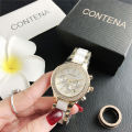 CONTENA Brand Women's Watch Luxury Crystal Gold White Quartz Wristwatch for Women Fashion Elegant Female Clock Relogio Feminino. 