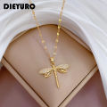 DIEYURO 316L Stainless Steel Personality Dragonfly Pendant Necklace For Women Fashion Girls Clavicle Chain Party Jewelry Gifts. 
