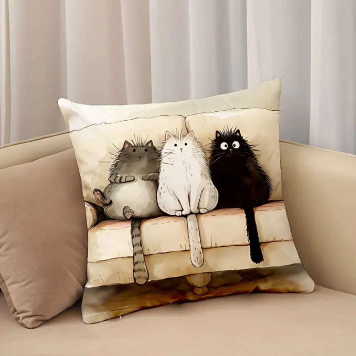 Three kitten pillowcase, 18x18 inches, suitable for living room, bedroom, decoration (without pillow core)