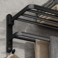 Matte Black 50CM Folding Holder With Hook Towel Holder Wall Mount AluminumTowel Rack. 