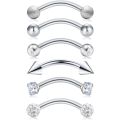 6Pcs Stainless Steel Rook Daith Earrings, Belly Lip Ring Eyebrow Studs Cartilage Tragus Cubic Zirconia Barbell Body Piercing. 