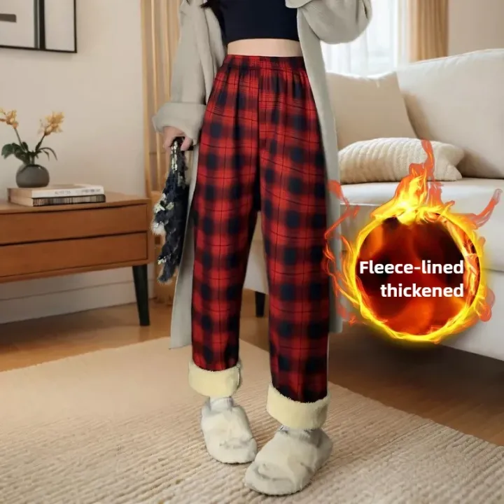 Winter%20Plaid%20Wide-Legged%20Pants%20for%20Women%20High-Waisted%20and%20Loose%20Fit%20Fleece-Lined%20Thickened%20Lamb%20Wool%20Casual%20and%20Warm%20Pants%20-%20Image%202
