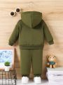 Newborn Baby Boy Fun Cartoon Bear Print Long Sleeve Fleece Sweatshirt with Casual Sports Pants Set Spring Autumn .