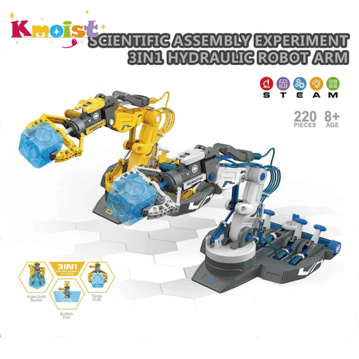 DIY Assembly 3 In 1 Cool Robot Hydraulic Manipulator Arm Toy Robot STEM Kit Engineering Scientific Robot Building Sets For Kids