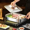 Stainless Steel Covered Roaster Pan Thickened Nonstick Oven Safe with Heat Resistant Handles for Grilling Baking Buffet Serving.