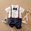 Handsome Jumpsuit Spring and Autumn Baby Boys Suits Cotton Onesie Newborn Toddler Short Sleeve 0-18 months Gentleman Tie Outfit. 