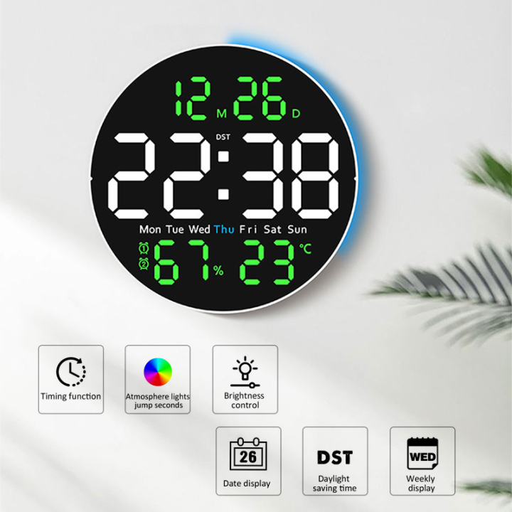 Large Digital Wall Clock Automatic Light Sensing LED Display with ...